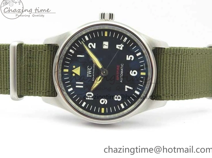 MIROTIME 0325 Fashionable Pilot IW326801 SS MK 1:1 Best Edition Black Dial on Green Nylon Strap MIYOTA 7122